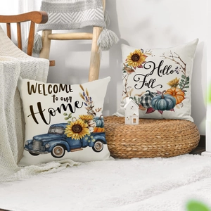 Set of 2 autumn pumpkin and sunflower pillow covers for Thanksgiving home decor