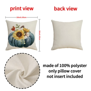Blue pumpkin and sunflower fall pillow cover set in 18x18 inch durable polyester linen