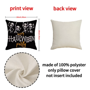 Halloween linen pillow cover featuring dancing skeletons and Happy Halloween Party text