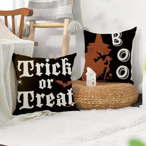 Halloween pillow covers set with Trick or Treat and Boo prints on linen texture