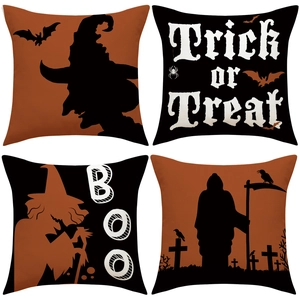 Halloween Cushion Covers Linen Polyester Witch Bat Grim Reaper Print Decorative Pillow Cases For Sofa Home Party Decor