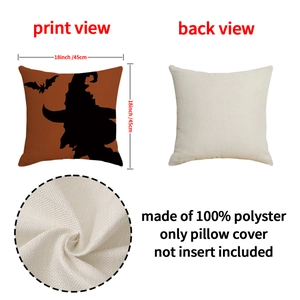 Halloween pillow cover with orange wizard silhouette and linen texture 18x18 inch