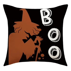 Halloween linen pillowcase with witch silhouette and BOO lettering for home decor