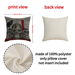 Halloween skull and raven linen style 18x18 inch pillow cover with dark festive print