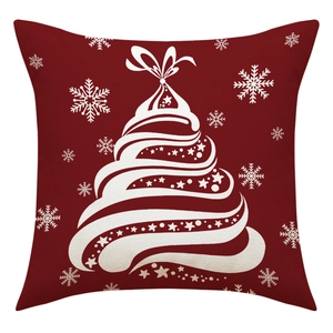 Red Christmas pillow cover with white spiral tree and snowflakes for living room decor