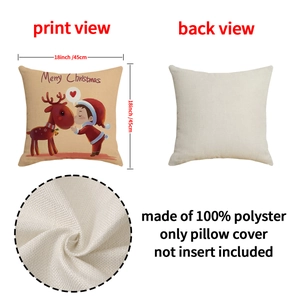 Housse de coussin Noël renne et petit garçon 45x45 cm en 100% polyester imitation lin