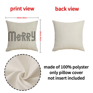 Linen Christmas pillow case with grey plaid MERRY text print and 18 inch dimensions