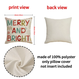 Merry and Bright Christmas pillow cover 18x18 inch in beige linen style fabric