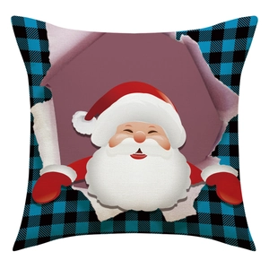 Christmas snowman throw pillow cover with buffalo plaid border and Santa Claus print