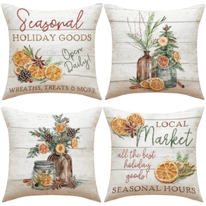 Christmas Decorative Pillow Covers Linen Texture Polyester Cushion Case For Sofa Living Room Holiday Farmhouse Decor Print