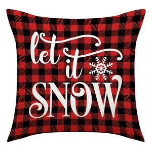 Housse de coussin de Noël à carreaux rouges et noirs avec imprimé Let It Snow blanc
