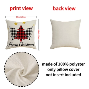 Linen texture Christmas pillow case with red plaid tree and Merry Christmas print