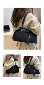 Détails du sac sous le bras en faux suède noir avec boucle de ceinture et bandoulière