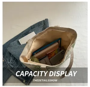 Macro view of spacious nylon tote interior with laptop and books showing large capacity