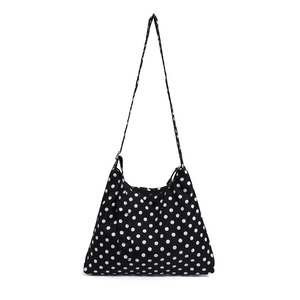 Grand sac fourre-tout en nylon à pois blancs avec bandoulière réglable pour femme
