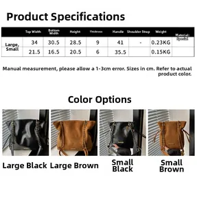 Size chart showing large and small tote bag dimensions and product parameters