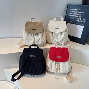 Women Korean Style Nylon Backpack Lightweight Casual Colorblock Drawstring Mini Backpack For Daily Commute Fashion School Bag