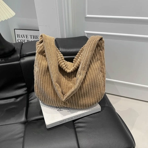 Sac Fourre-tout en Velours Côtelé Grande Capacité Minimaliste Sac à Bandoulière Rayé pour Femme Travail École Shopping Casual Sac Hobo