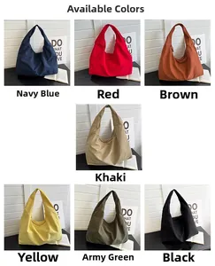 Detailansicht der sieben Farboptionen für diese große Nylon-Schultertasche