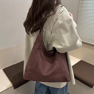 Minimalist large brown faux suede hobo tote bag for women with vintage matte finish
