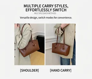 Detail of dark brown leather tote bag showing double shoulder straps and knot design