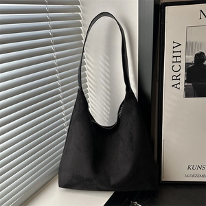 Women Retro Suede Tote Bag Large Capacity Minimalist Hobo Shoulder Bag Faux Suede Commuter Handbag For Autumn Winter Solid Color