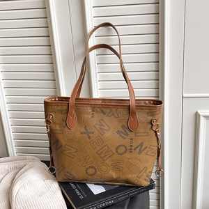 Women Fashion Large Capacity Tote Bag PU Leather Letter Print Shoulder Bag Vintage Commuting Handbag For Daily Work Travel