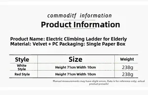 Electric Climbing Santa Claus technical specifications showing velvet and PC materials