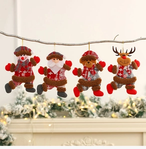 Set of four plush Christmas tree ornaments featuring Santa, Snowman, Bear and Reindeer