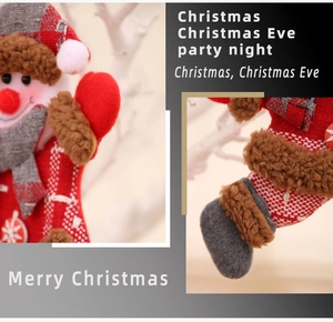 Detailed macro shot of festive plush Christmas ornaments with knitted texture and embroidery