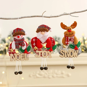Set of 3 Christmas fabric ornaments with Santa, Snowman, Reindeer and metal bells