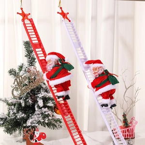 Animated Santa Claus climbing red and white ladder with music for Christmas decor