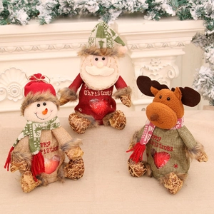 Three-piece Christmas plush gift bags with Santa, snowman, and reindeer designs