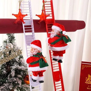 Electric musical climbing Santa Claus figures with red and white ladders for Xmas decor