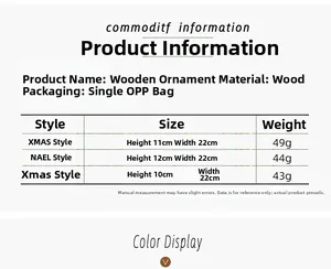 Size chart showing wooden Christmas desk decor dimensions and product specifications