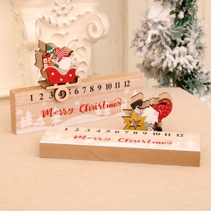 Wooden Christmas countdown calendar featuring a gnome and Santa on a sliding sleigh