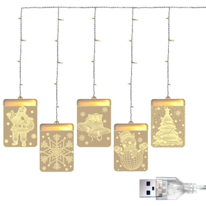 USB powered LED Christmas window lights with 3D engraved acrylic Santa and snowflake patterns