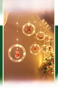 Detail of Christmas LED ring lights featuring 3D Santa, Snowman and Reindeer figurines