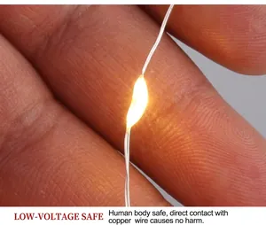 Macro shot of low voltage warm LED copper wire fairy lights safe to touch by hand