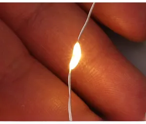 Macro shot of low voltage warm LED copper wire fairy lights safe to touch by hand