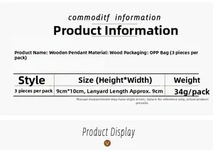 Size chart showing wooden car ornaments for Christmas tree decor, pack of 3 pieces