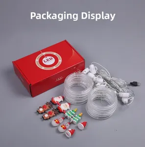 Detailed set of Christmas LED icicle lights with USB cable and festive silicone charms