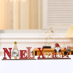 Wooden Christmas NOEL and Xmas tabletop ornaments with festive snowflake designs