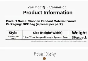 Detailed specifications for wooden Christmas car pendants including size and pack weight