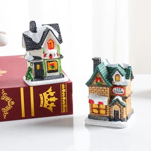 Christmas glowing resin house set with Cafe and Ice Cream shop for holiday decor