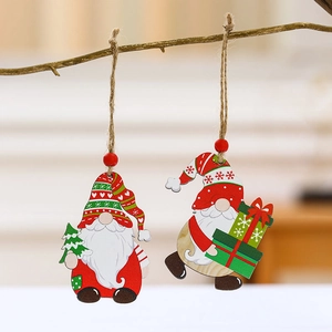 Set of 2 Christmas wooden gnome ornaments with tree and gift for festive tree decoration