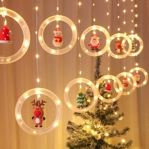 Christmas LED Icicle String Lights Ring Pendants Santa Snowman Reindeer Tree USB Powered Warm White Window Curtain Decor