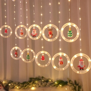 Christmas star LED string lights with warm rings and hanging festive figurines