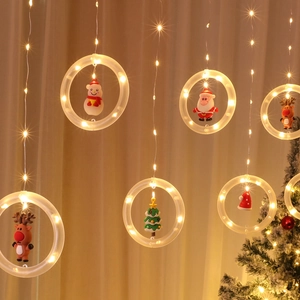 Christmas LED star ring fairy lights with Santa and snowman figures for window decor