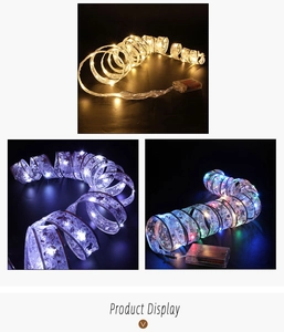 Detailed close-up of LED ribbon fairy lights with stars and musical note patterns in 3 colors